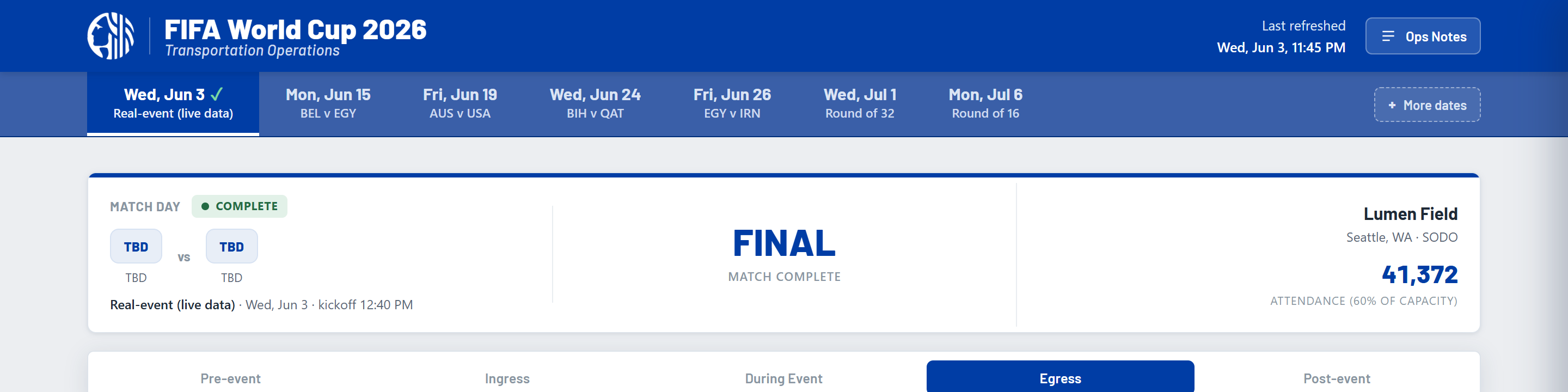 Dashboard header and match-day banner